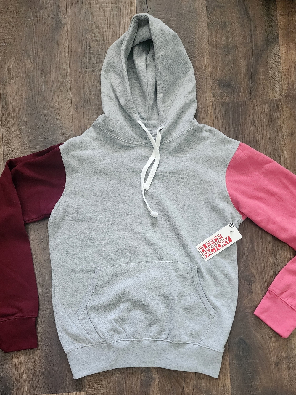 Women's Colorblock Hoodie - Gray with Maroon & Pink Sleeves